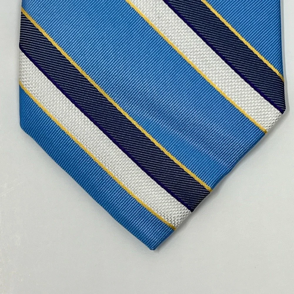 Tommy Hilfiger Men's 100% Silk Tie‎ Stripe Sky Blue/Purple/Yellow/White VTG NWT